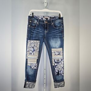 Grace in L.A. Skinny Jeans Blue Patchwork Embellished Women’s Size 29